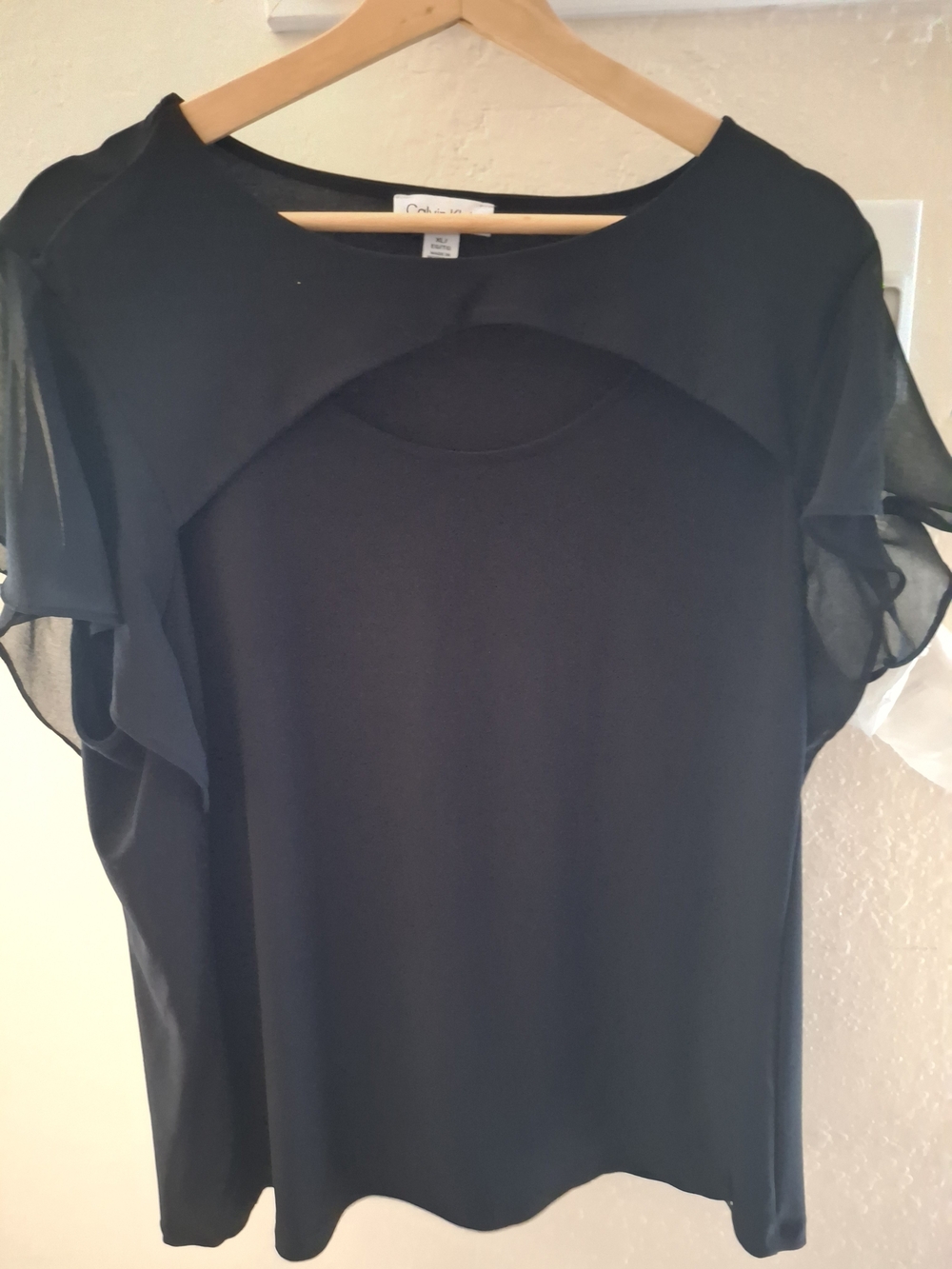 Calvin Klein Black Women's Top with Sheer Sleeves